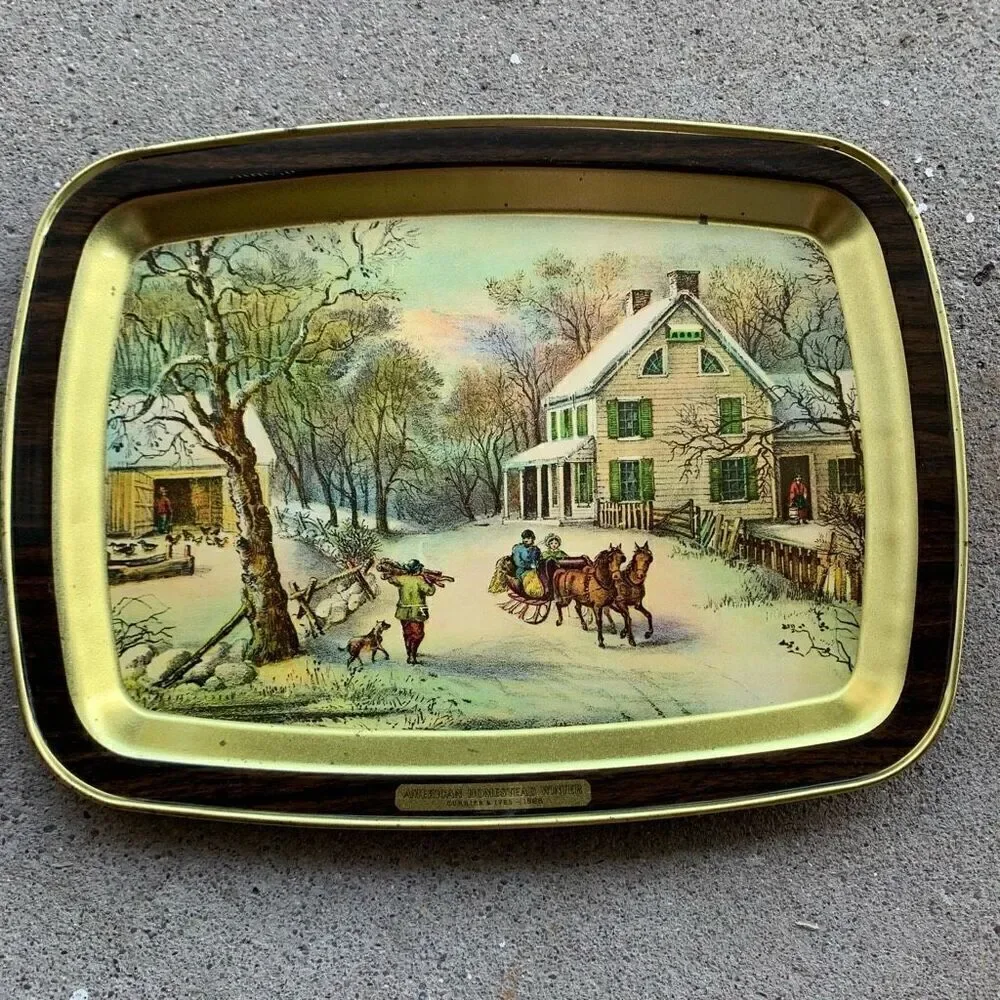 Currier & Ives American Homestead Winter Vintage Metal Tray